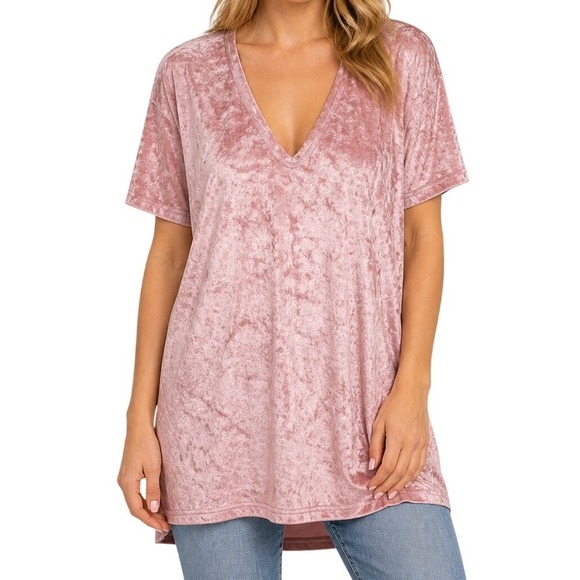 Free People Tops - We The Free Women Tunic Top Mauve Pink Crushed‎ Velvet V-Neck Side Slits Medium